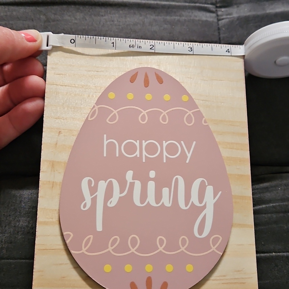 Happy Spring Mauve Pink Yellow Orange Designed Egg Wooden Sign - Picture 7 of 8